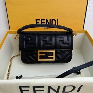 Fendi Black and Gold Embossed Shoulder Bag